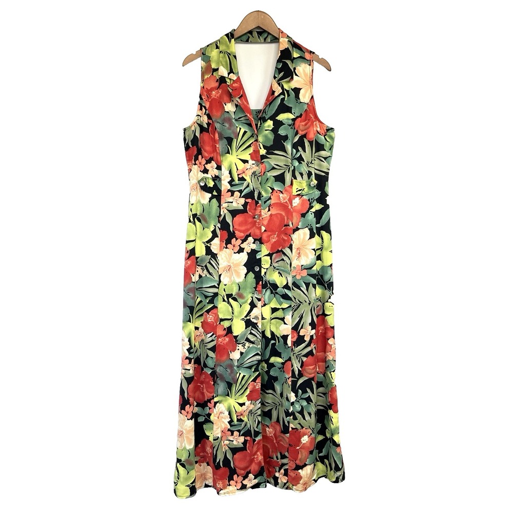 Vintage Scarlett Womens 90s Floral Tropical Maxi Dress 14 Beach Coastal Island